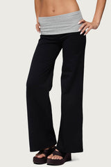 Wide Leg Contrast Foldover Trousers