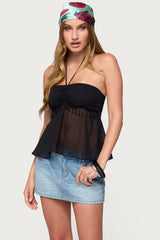 Sheer Chiffon Babydoll Halter Top