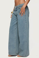 Stitch & Pleat Low Rise Baggy Jeans