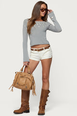 Iridescent Button Boat Neck Top