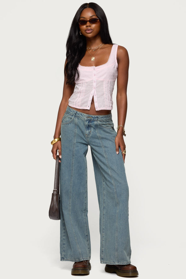 Embroidered Cotton Button Up Top