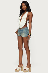 Tulie Grommet Distressed Denim Shorts