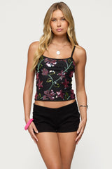 Beaded Floral Embroidered Tank Top