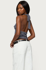 Striped Cowl Neck Halter Top