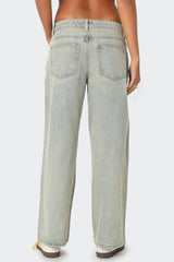 Petite Magda Acid Wash Low Rise Baggy Jeans