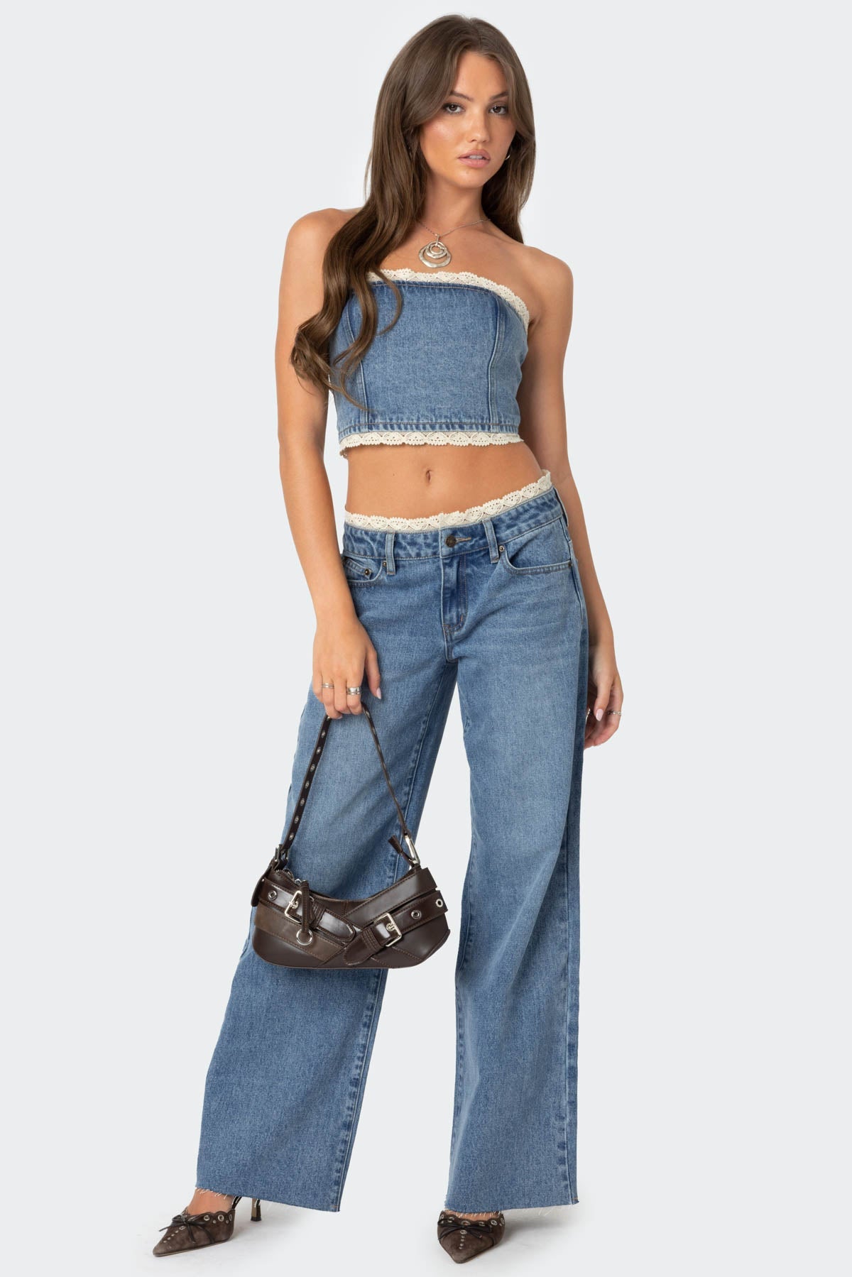 Karlie Peekaboo Lace Low Rise Baggy Jeans