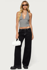 Contrast Stitch Low Rise Wide Leg Jeans