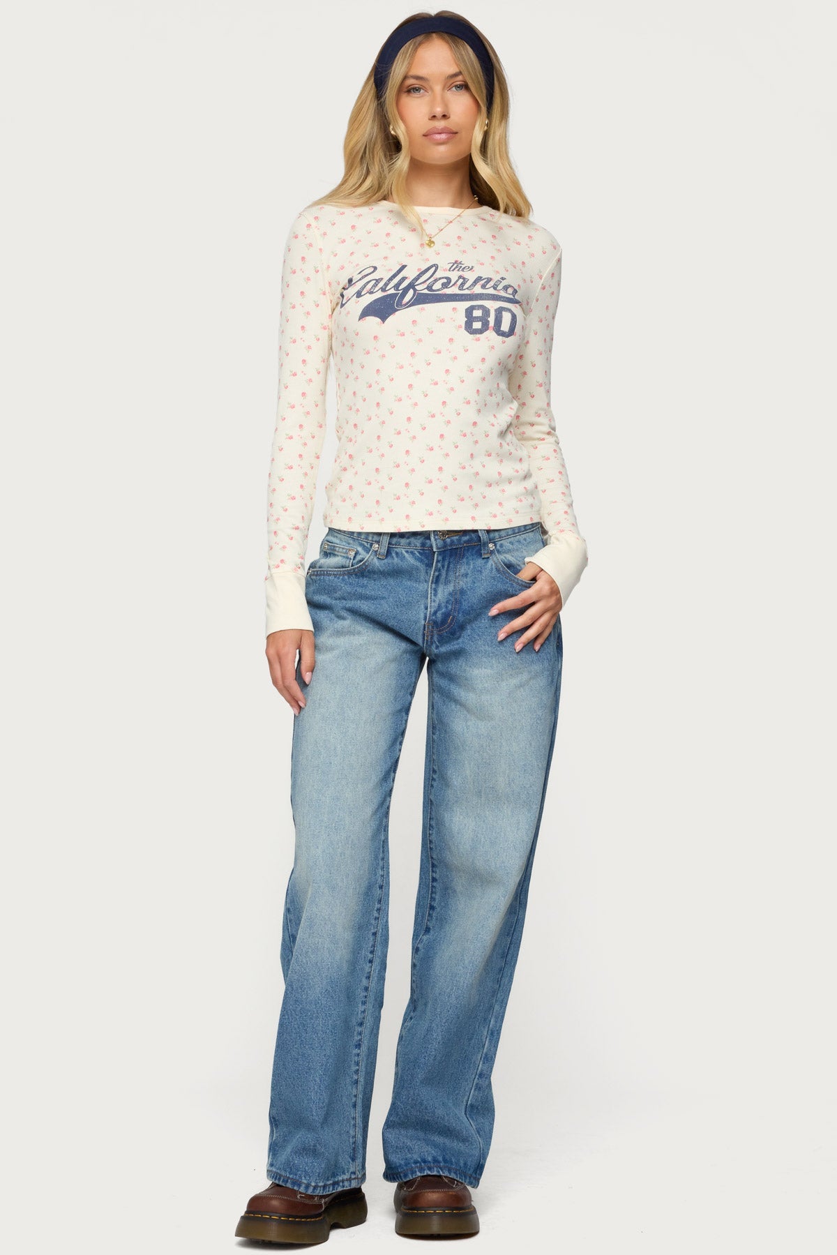 Cali Floral Ribbed Long Sleeve T Shirt
