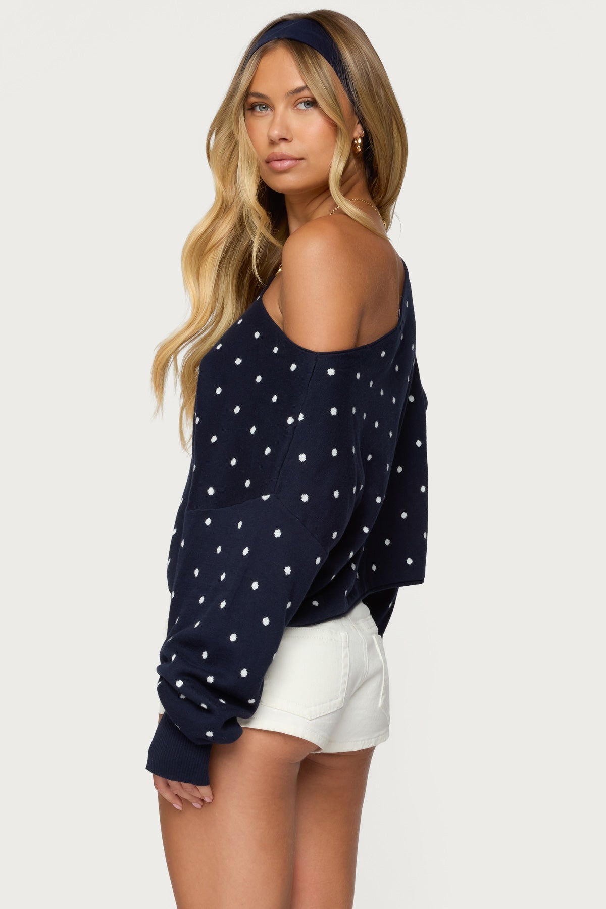 Oversized Off Shoulder Polka Dot Sweater