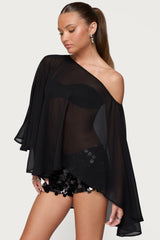 Sheer Chiffon Asymmetric Poncho