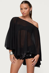 Sheer Chiffon Asymmetric Poncho