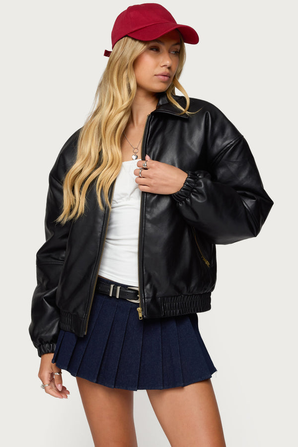 Halley Faux Leather Bomber Jacket view 2