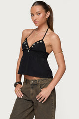 Textured Iridescent Babydoll Halter Top