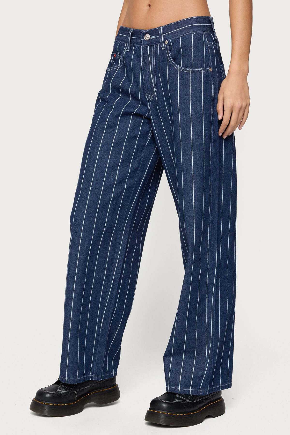 Kyler Pinstripe Mid Rise Baggy Jeans