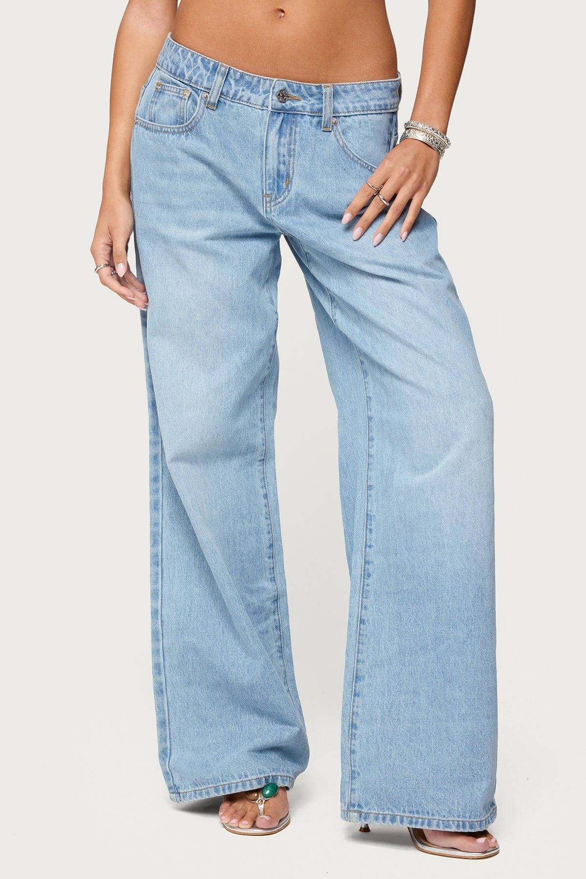 Mirra Embroidered Flower Low Rise Baggy Jeans