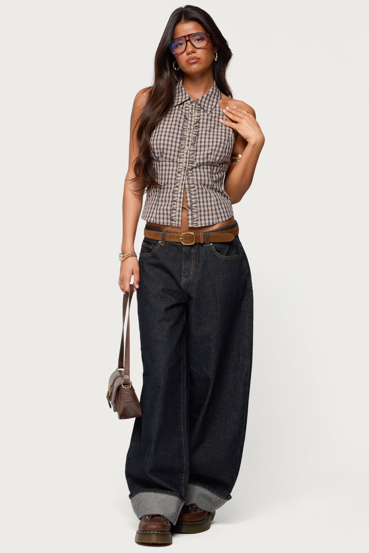 Imrie Plaid Collared Halter Top