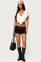 Studded Faux Suede Micro Shorts