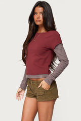 Layered Stripey Long Sleeve T Shirt
