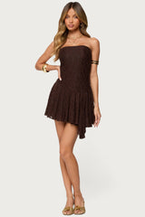 Elaia Asymmetric Strapless Lace Mini Dress