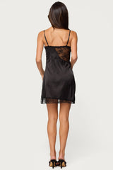 Asymmetric Lacey Satin Effect Mini Dress