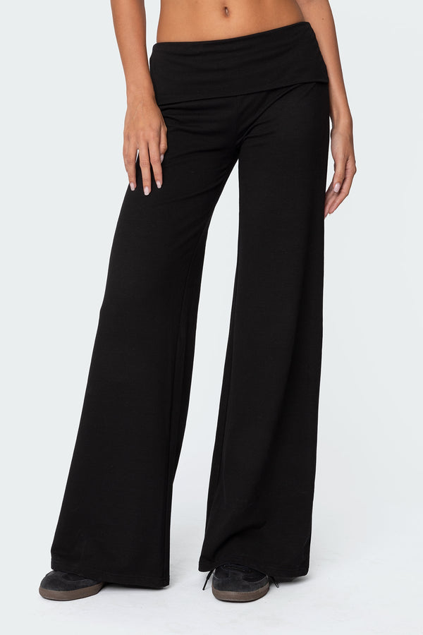 Wide Leg Foldover Trousers