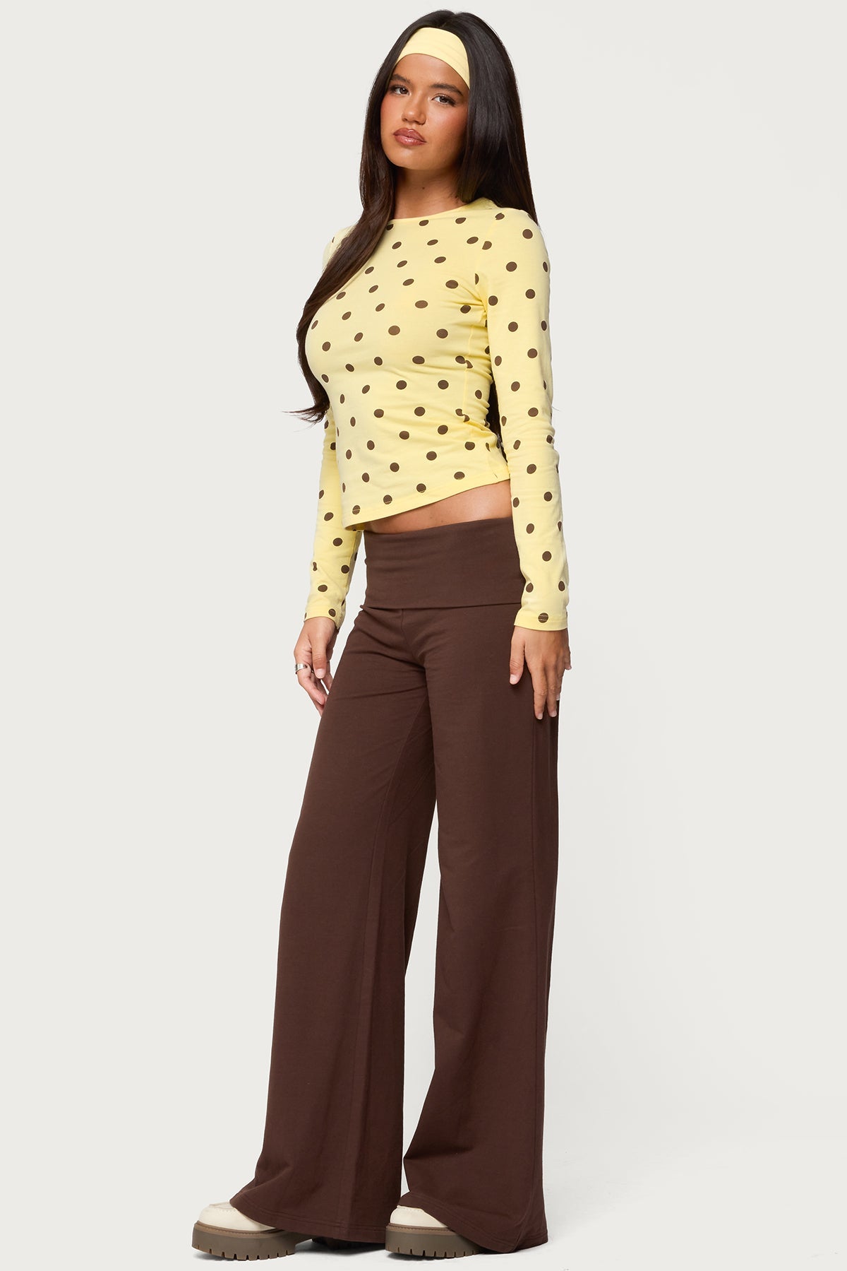 Wide Leg Foldover Trousers