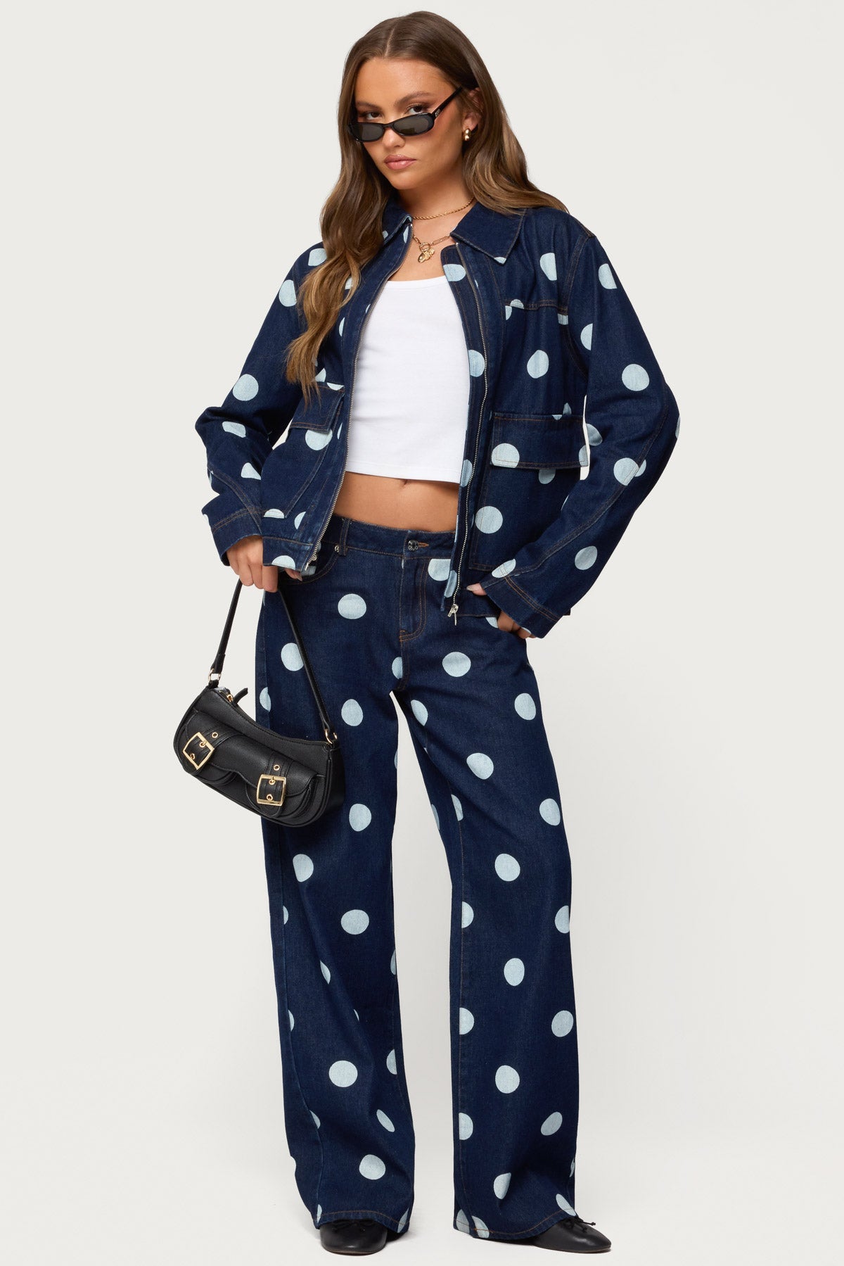 Leyah Polka Dot Low Rise Baggy Jeans