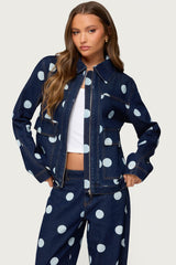 Leyah Polka Dot Oversized Denim Jacket