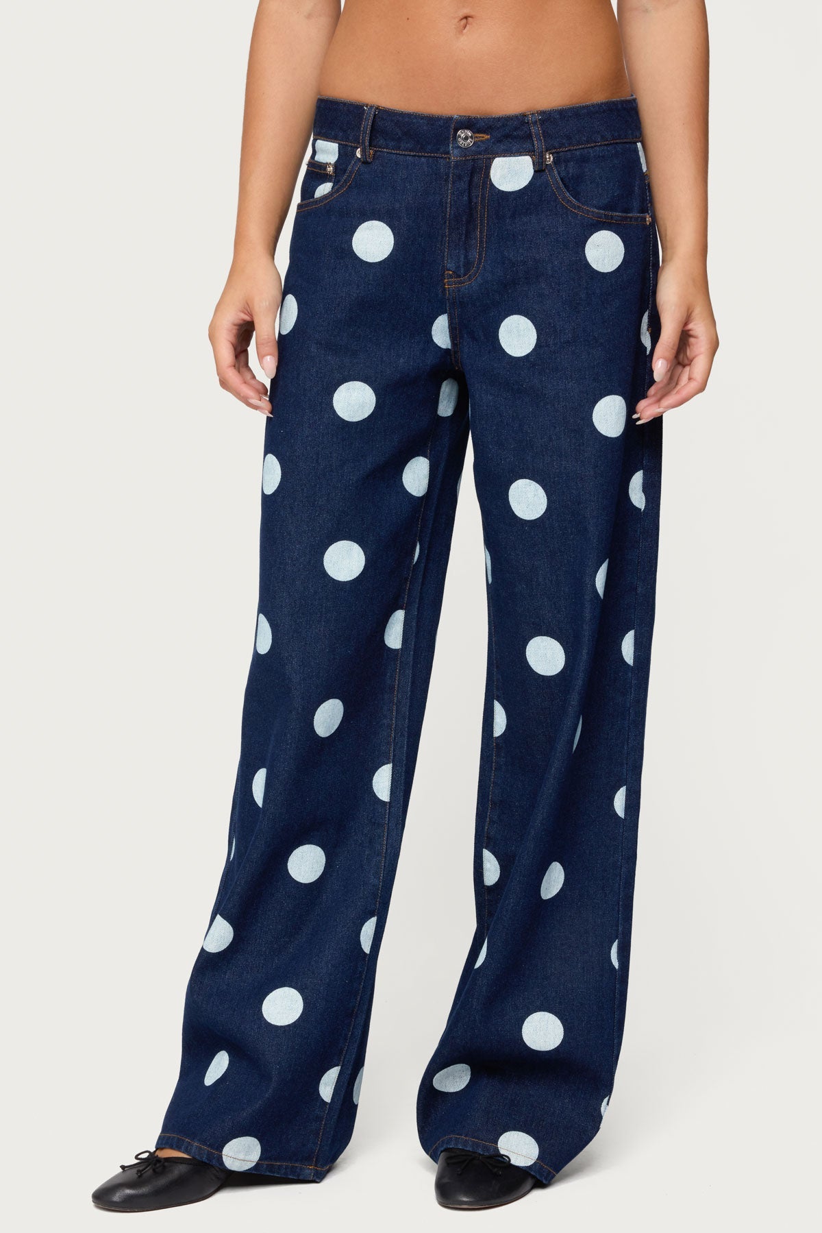 Leyah Polka Dot Low Rise Baggy Jeans