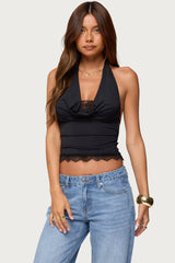 Layered Lacey Cowl Neck Halter Top
