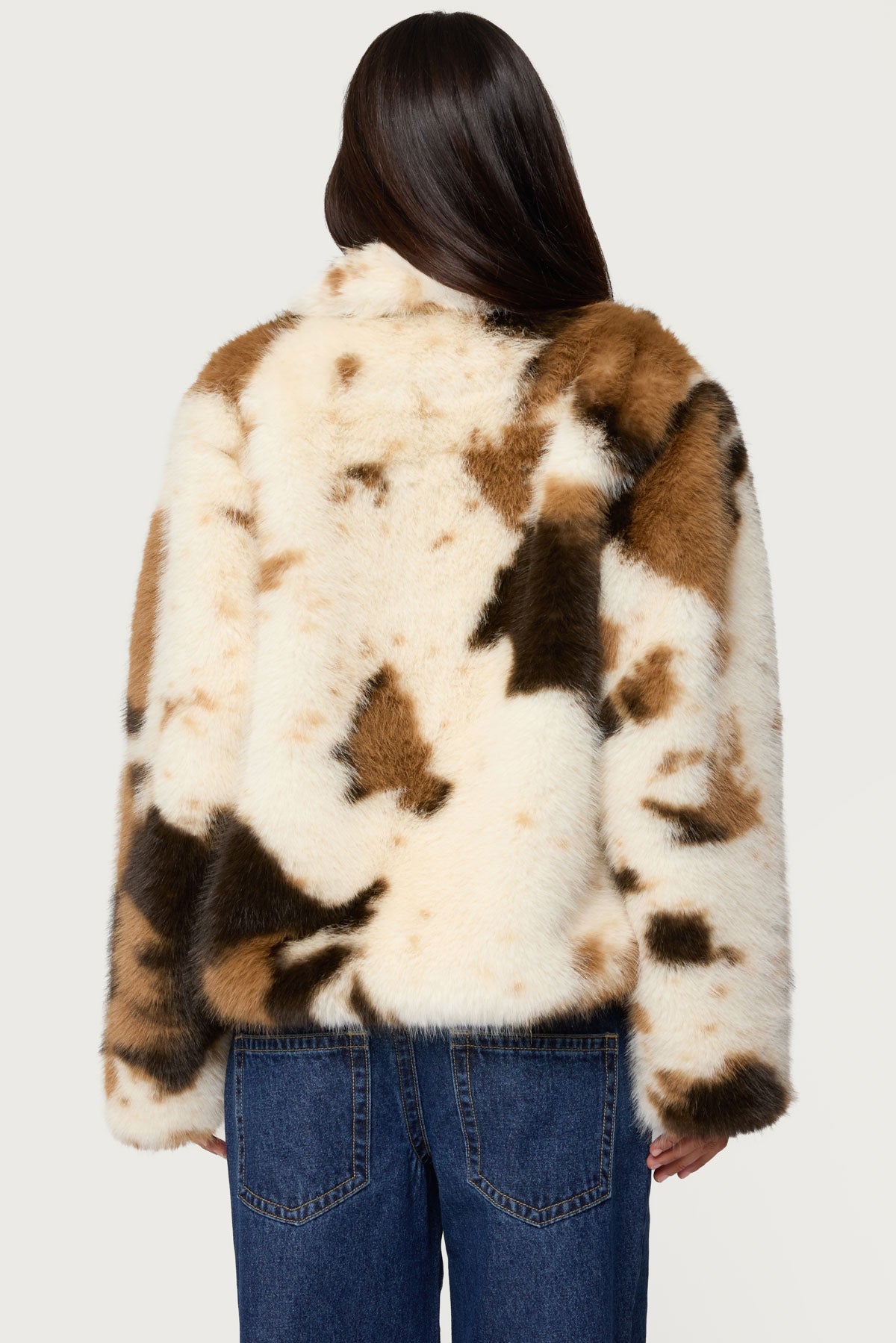 Rayan Cow Print Faux Fur Jacket