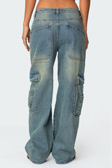 Westie Washed Low Rise Baggy Cargo Jeans
