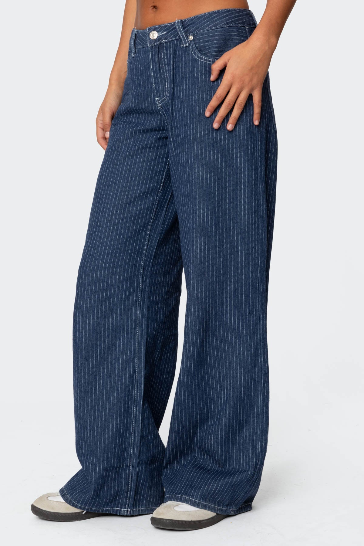 Pinstripe Low Rise Baggy Jeans