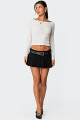 Washed Denim Pleated Micro Skort