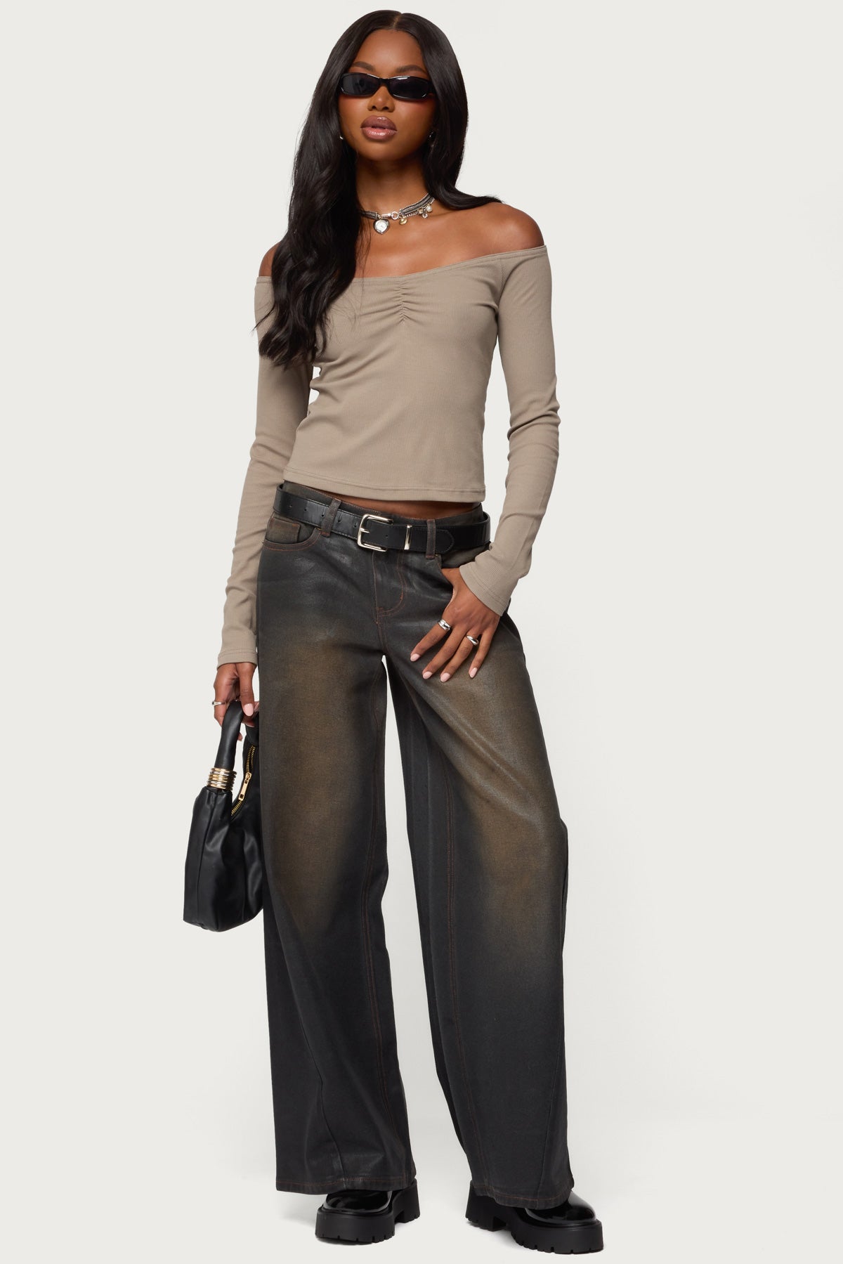 Cambria Ribbed Off Shoulder Top