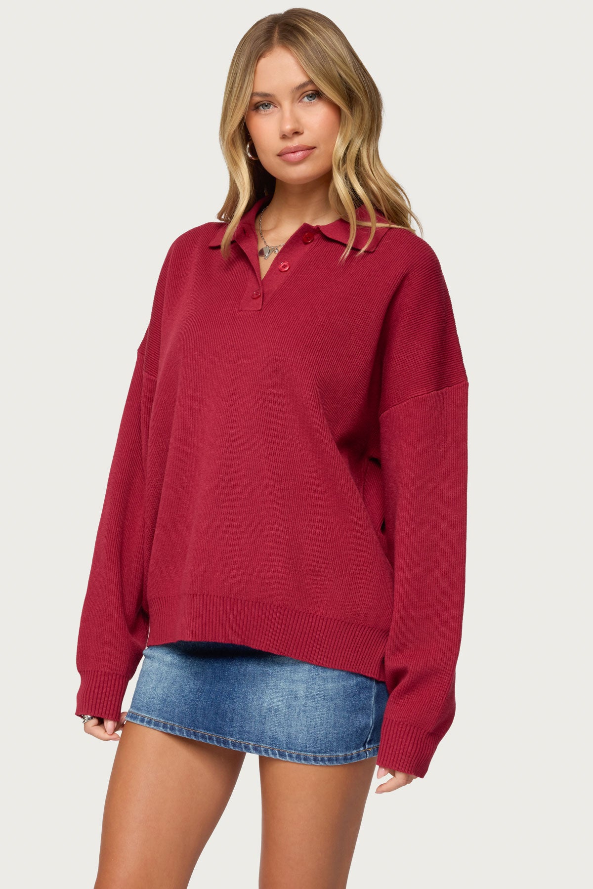 Lorie Oversized Knit Polo Sweater