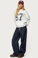 Polley Button Up Low Rise Baggy Jeans