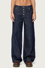 Polley Button Up Low Rise Baggy Jeans