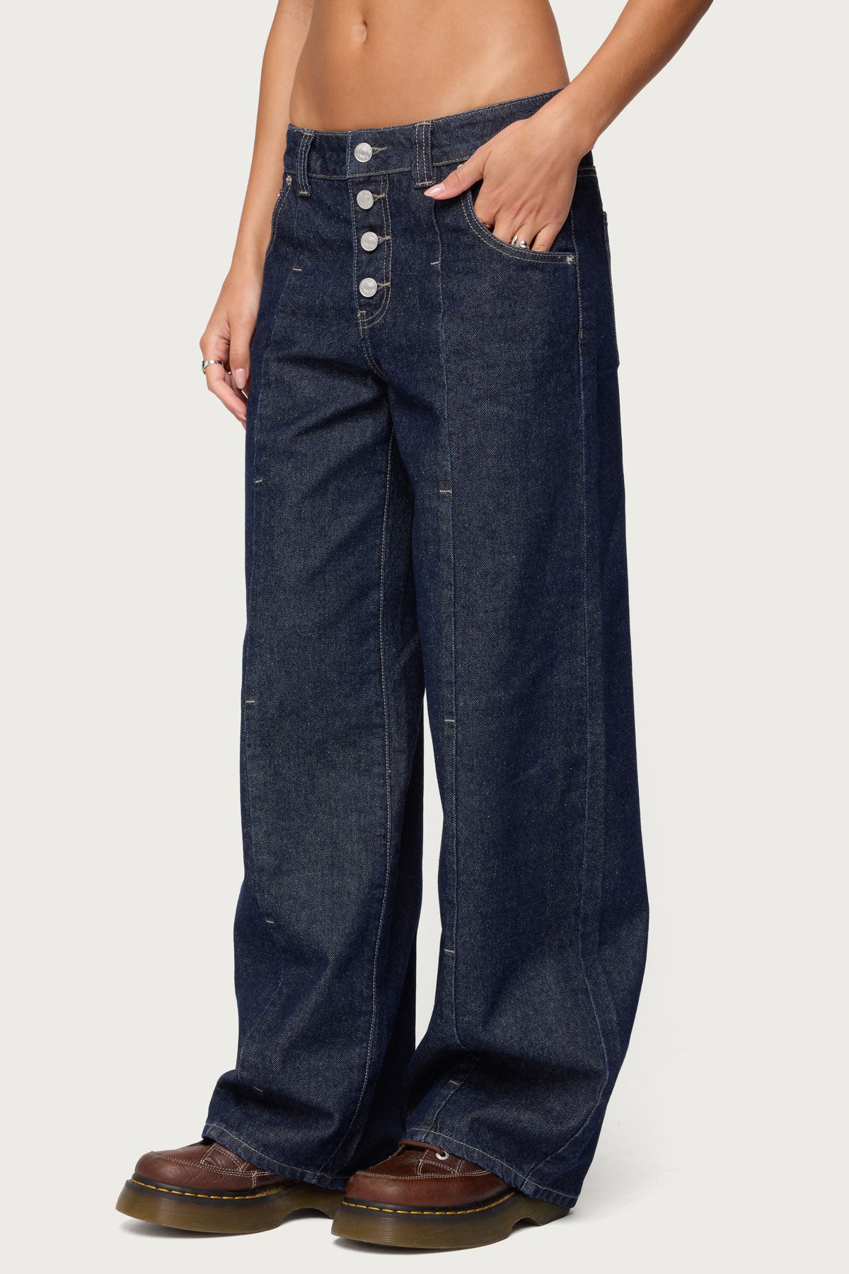 Polley Button Up Low Rise Baggy Jeans