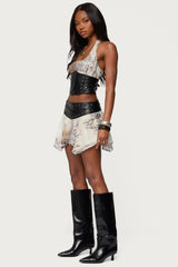 Letta Printed Chiffon Faux Leather Top