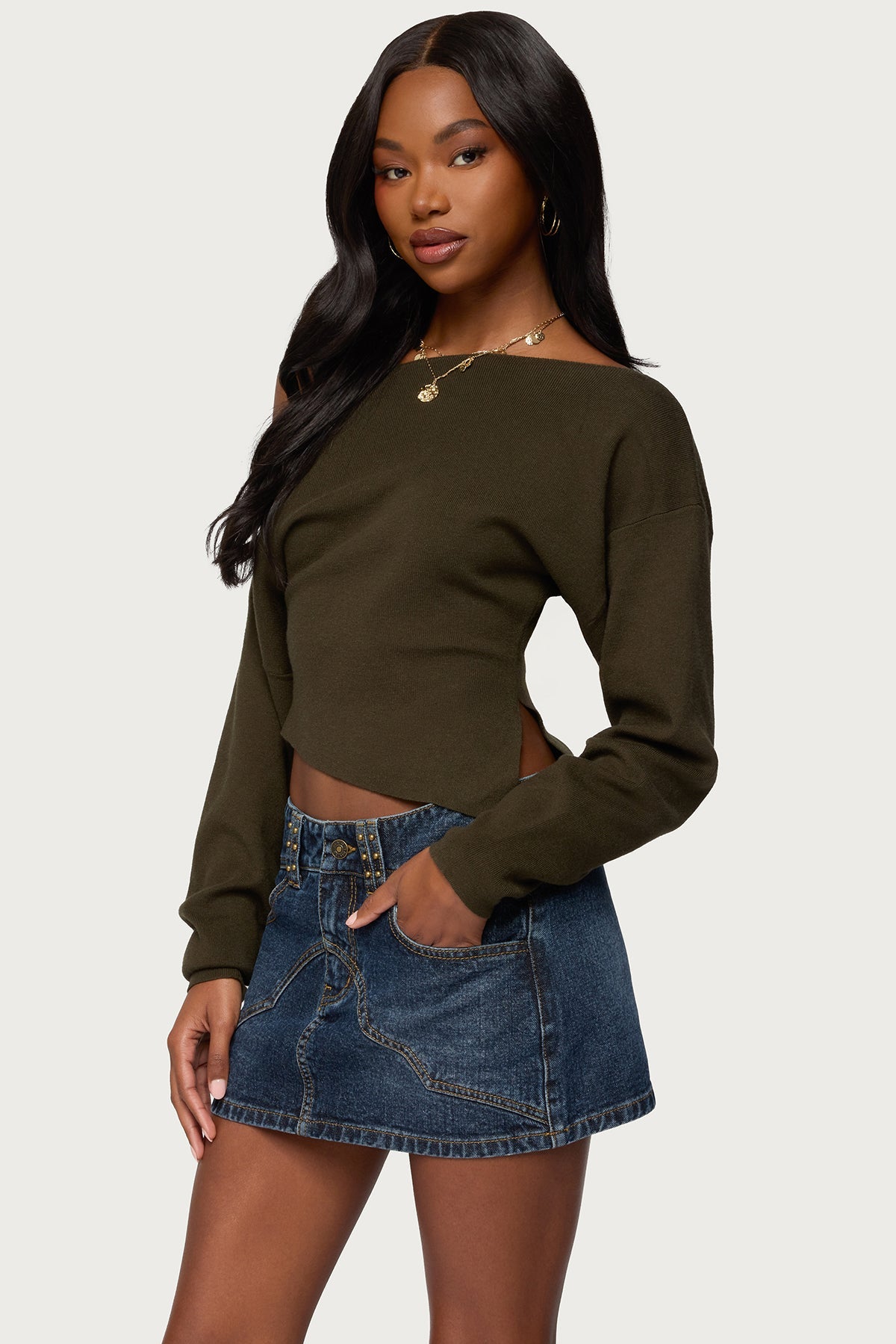 Chenelle Asymmetric Off Shoulder Sweater