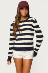 Mildred Striped Cable Knit Cardigan