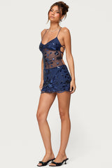 Beaded & Sequin Backless Mini Dress