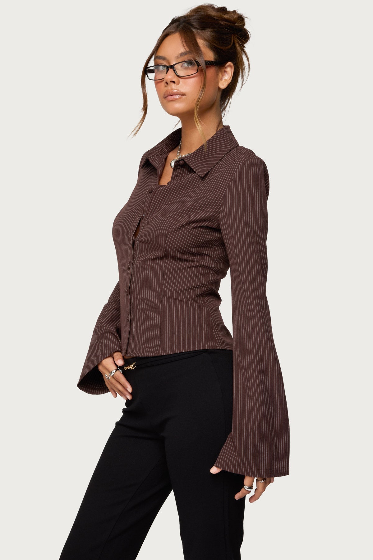 Pinstripe Tailored Button Up Shirt