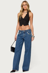 Iridescent Button Low Rise Baggy Jeans