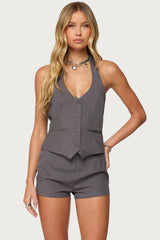Riya Pinstripe Button Up Halter Top