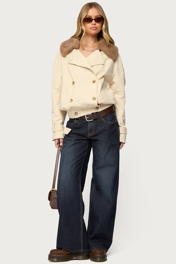 Detachable Faux Fur Trench Coat view 2
