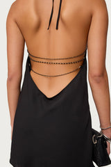 Bead Backless Cowl Neck Mini Dress