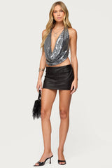 Sequin Backless Halter Neck Top