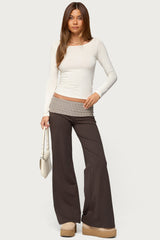 Meshey Striped Fold Over Trousers